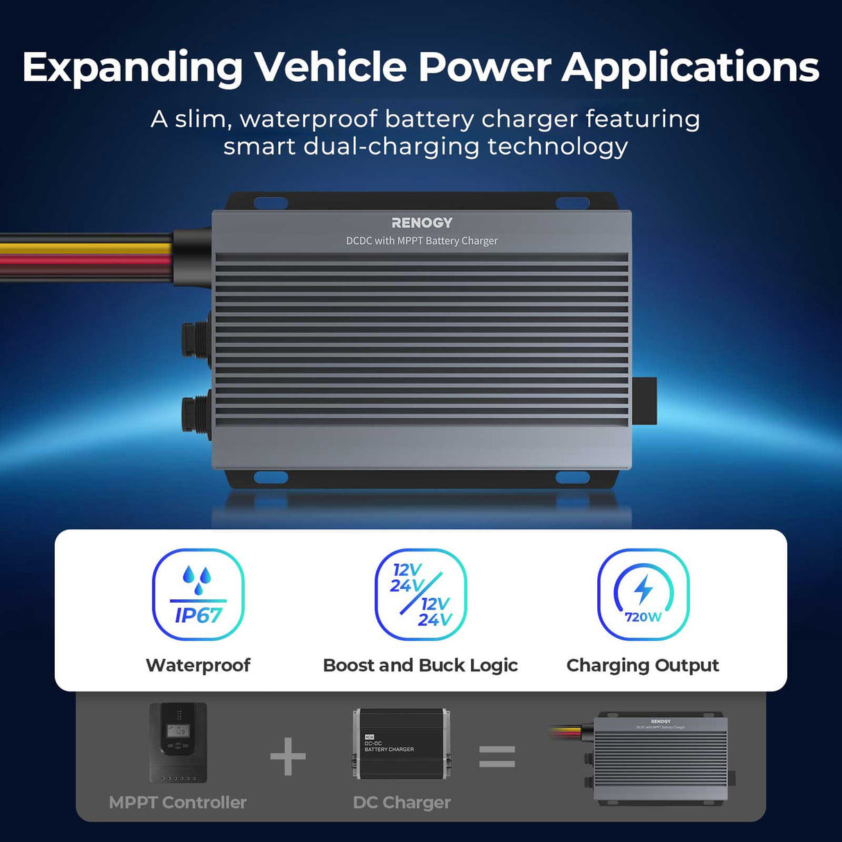 Renogy IP67 50A DC-DC Battery Charger Expand Vehicle Power Application