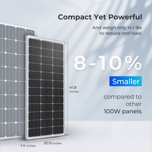 100 Watt 12 Volt Monocrystalline Solar Panel (Compact Design) Smaller