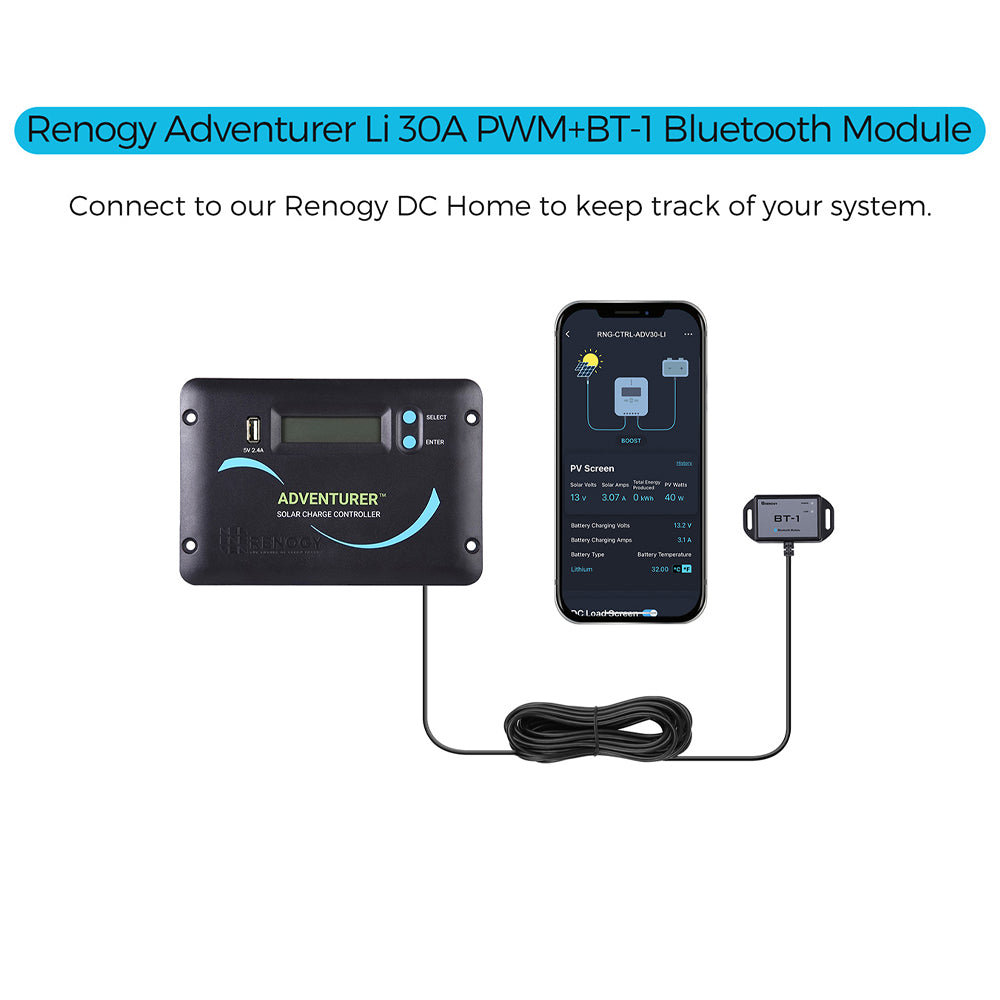 Adventurer Li 30A PWM Flush Mount Charge Controller w/ LCD