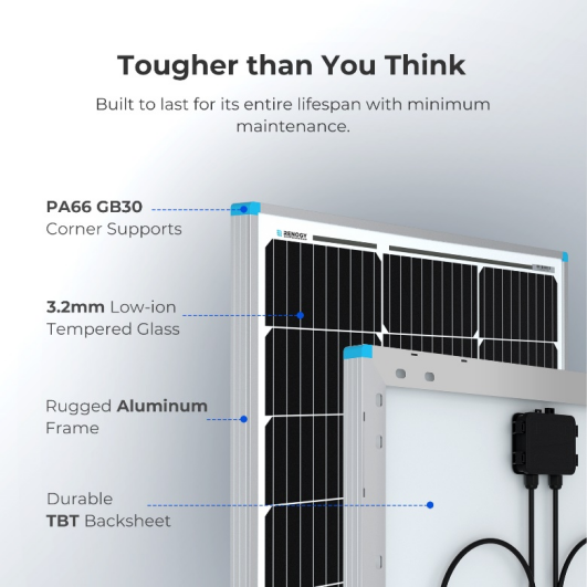 100 Watt 12 Volt Monocrystalline Solar Panel (Compact Design) Tougher