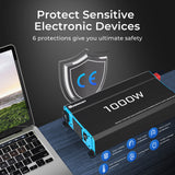 6 protection devices of 1000W 12V to 230V Pure Sine Wave Inverter