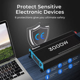 6 protection devices of 3000W 12V to 230V Pure Sine Wave Inverter