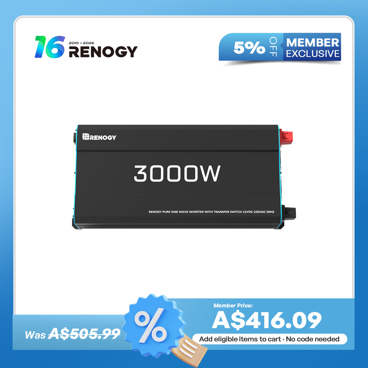 3000W 12V to 230V/240V Pure Sine Wave Inverter (with UPS Function)