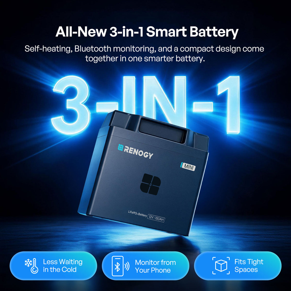 Reserve Mini Smart 12V 100Ah LiFePO4 Battery | Renogy AU