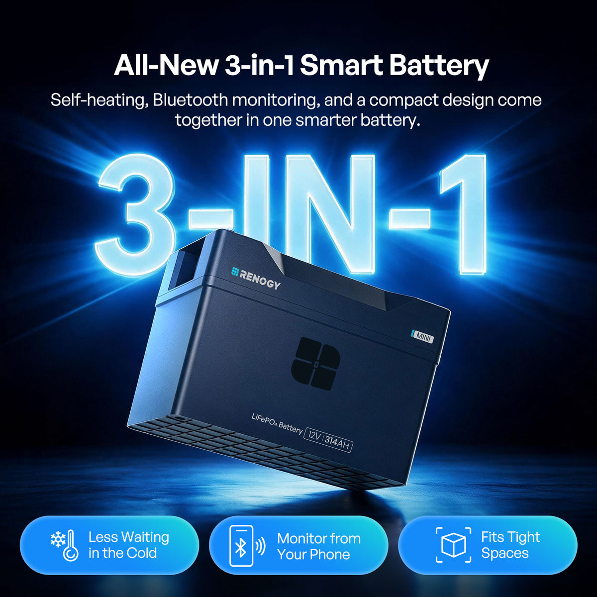 Reserve Mini Smart 12V 200Ah/300Ah LiFePO4 Battery | Renogy AU