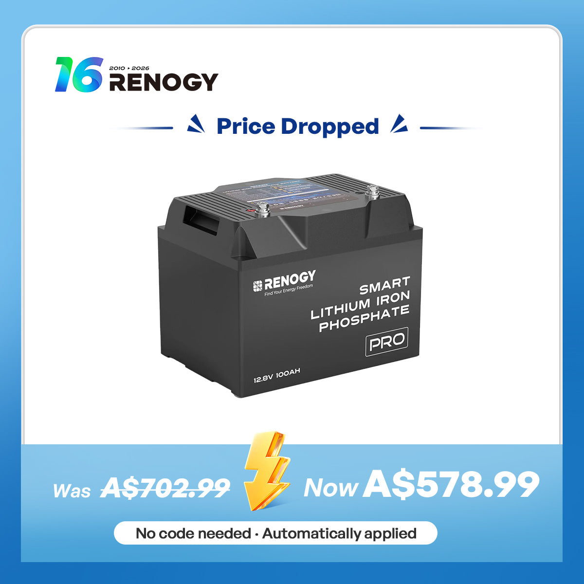 12V 100Ah Lithium Iron Phosphate Battery with Bluetooth & Self-Heating Function | Pro Series