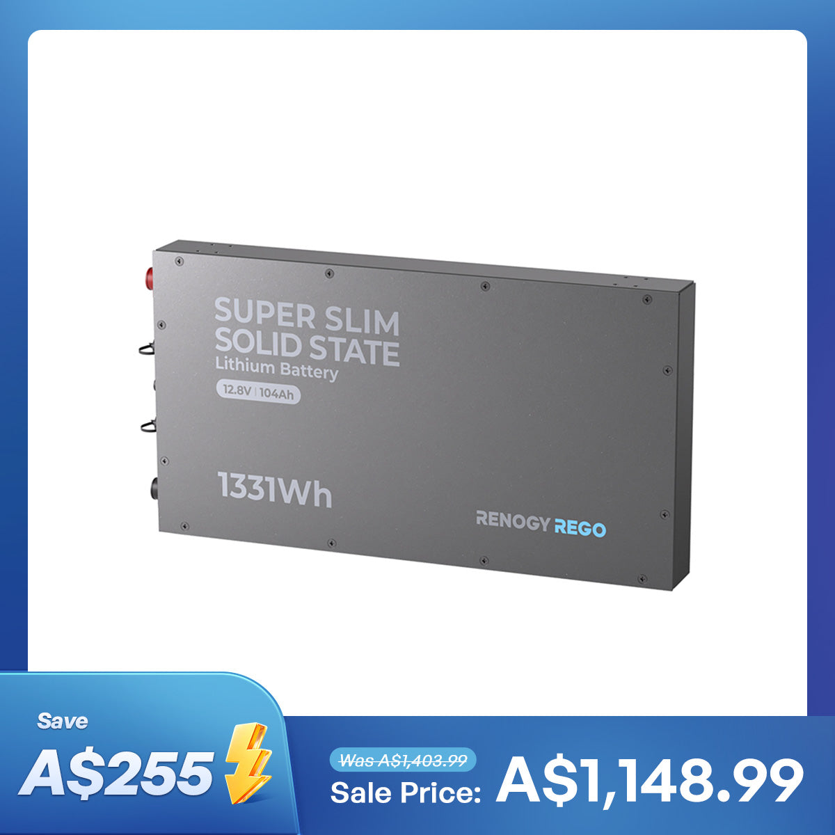 12.8V 104Ah Super Slim Slimline Lithium Iron Phosphate Battery | Rego Series
