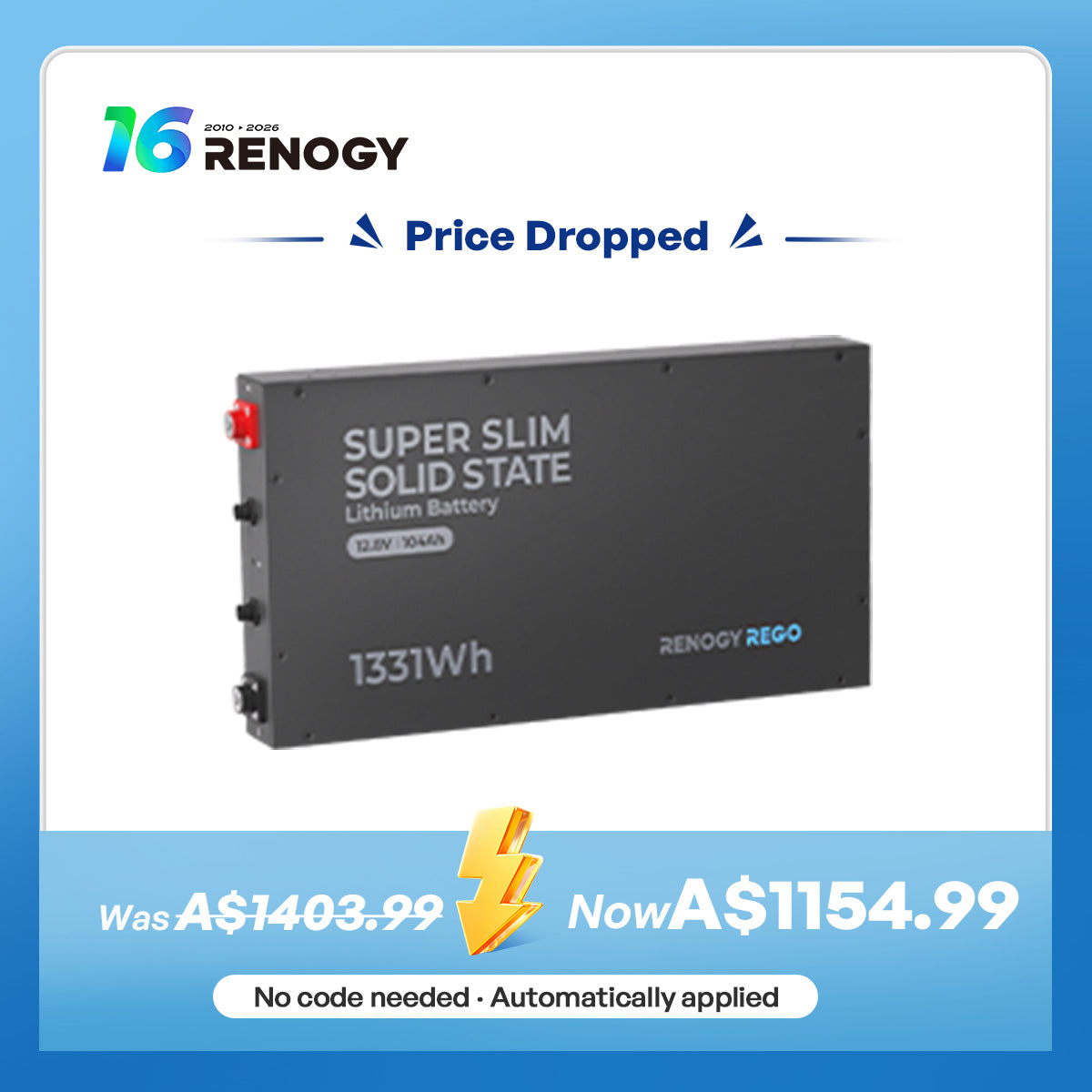 12.8V 104Ah Super Slim Slimline Lithium Iron Phosphate Battery | Rego Series