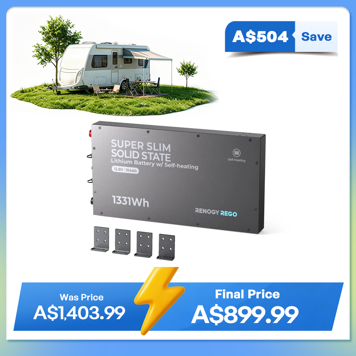 12.8V 104Ah Super Slimline Lithium Iron Phosphate Battery w/Semi-Solid LiFePO4 Cell | Rego Series