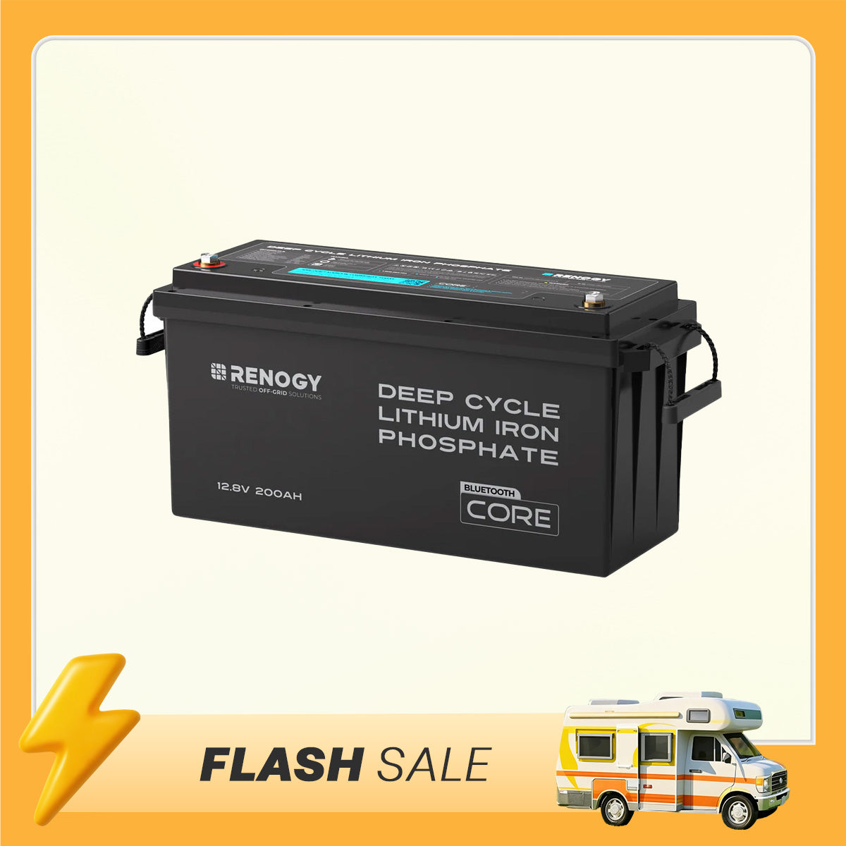 Renogy 200Ah Lithium Battery with Bluetooth App Monitoring - 12V LiFePO4 Deep Cycle Battery for Solar, RV, and Off-Grid Home Energy Storage | Core Series