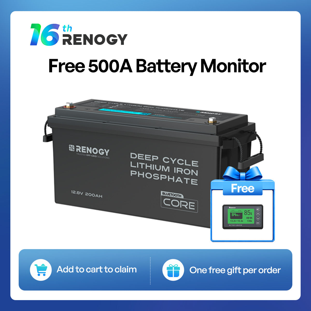 12V 200Ah Lithium Iron Phosphate Battery with Bluetooth | Core Series