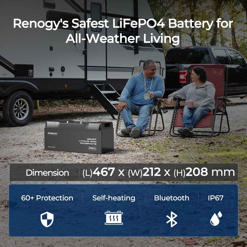 12V 200Ah Pro Deep Cycle Lithium Iron Phosphate Battery w/Bluetooth & Self-heating Function