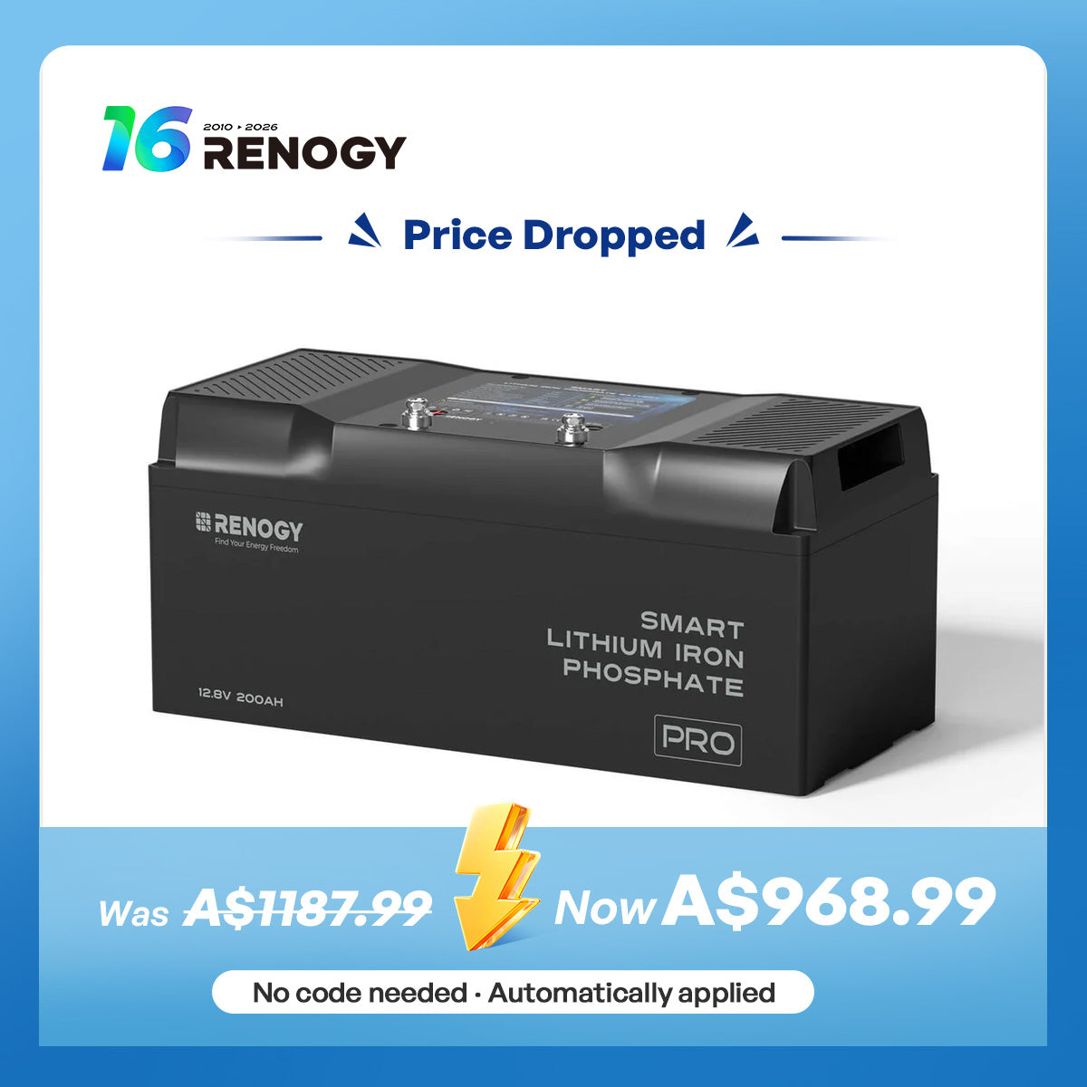 12V 200Ah Lithium Iron Phosphate Battery with Bluetooth & Self-Heating Function | Pro Series