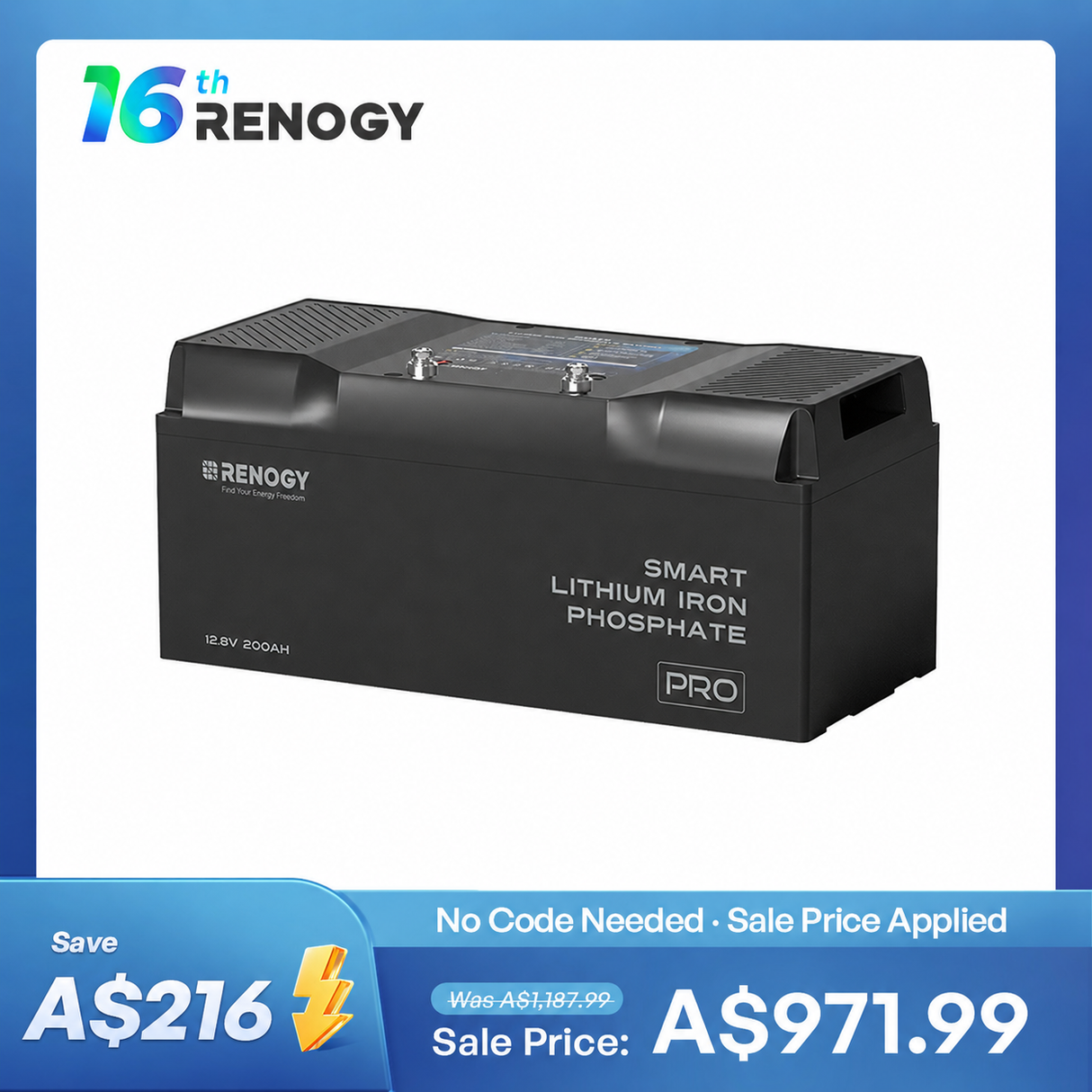 Pro - 12V 100/200Ah Smart Lithium Iron Phosphate Battery w/ Bluetooth & Self-Heating