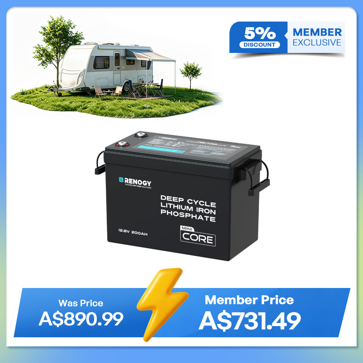Mini Size 12V 200Ah LiFePO4 Lithium Battery w/ Low-Temperature Protection