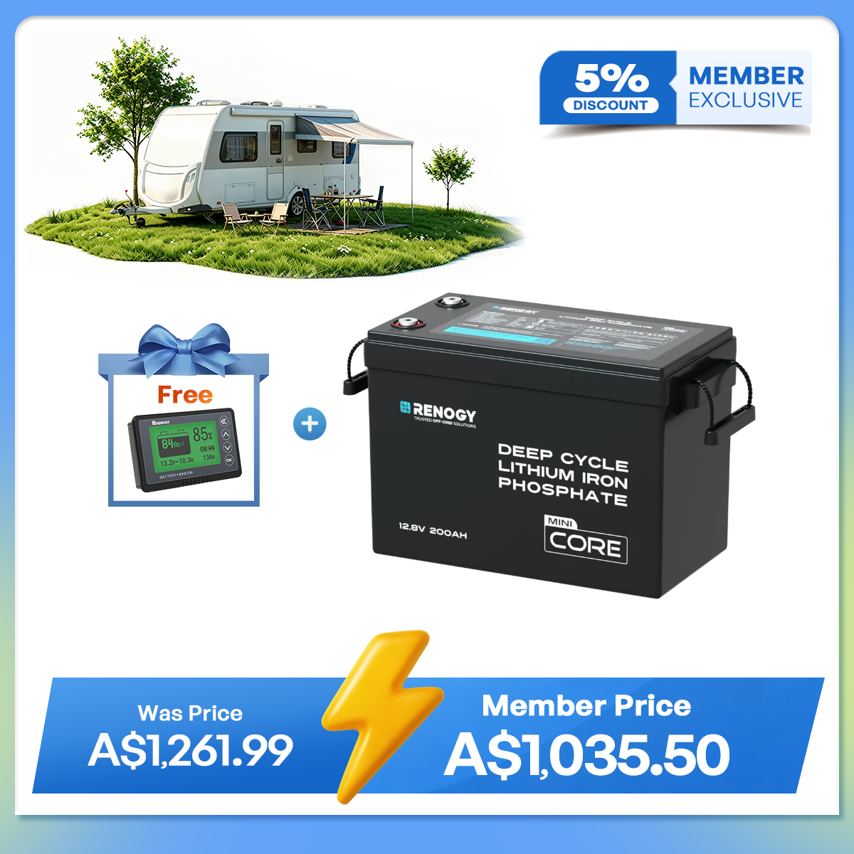 Mini Size 12V 200Ah LiFePO4 Lithium Battery w/ Low-Temperature Protection