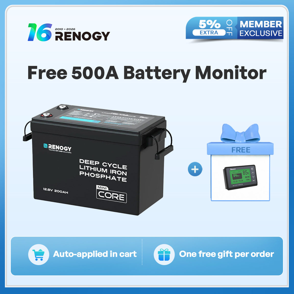 Mini Size 12.8V 200Ah LiFePO4 Battery w/ Low-Temperature Protection
