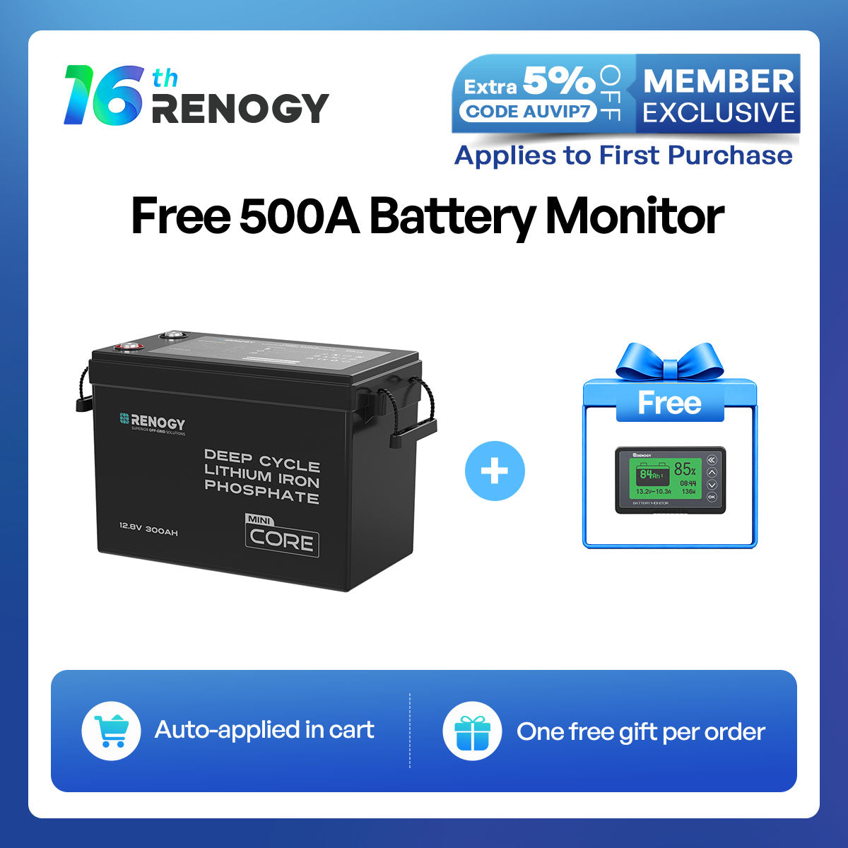 Renogy Core Mini 12.8V 300Ah Lithium Iron Phosphate Battery w/ Low-Temperature Protection