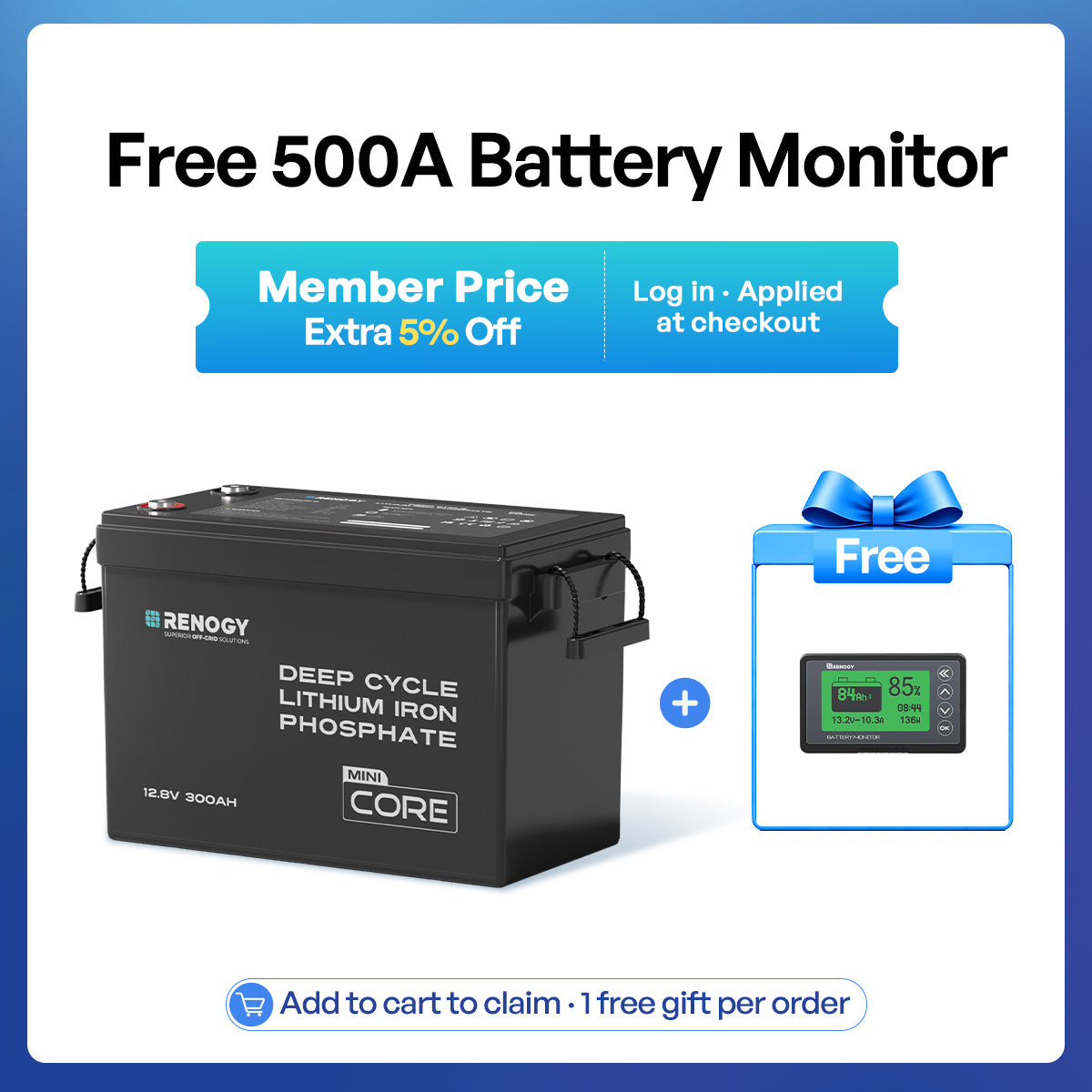 Renogy Core Mini 12.8V 300Ah Lithium Iron Phosphate Battery w/ Low-Temperature Protection