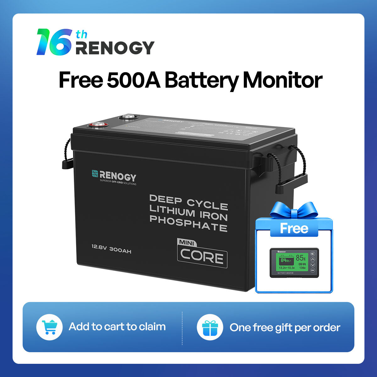 Renogy Core Mini 12.8V 300Ah Lithium Iron Phosphate Battery w/ Low-Temperature Protection