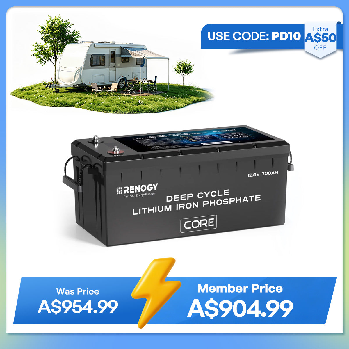 12V 300Ah Deep Cycle Lithium Iron Phosphate Battery w/Self-Heating | Core Series