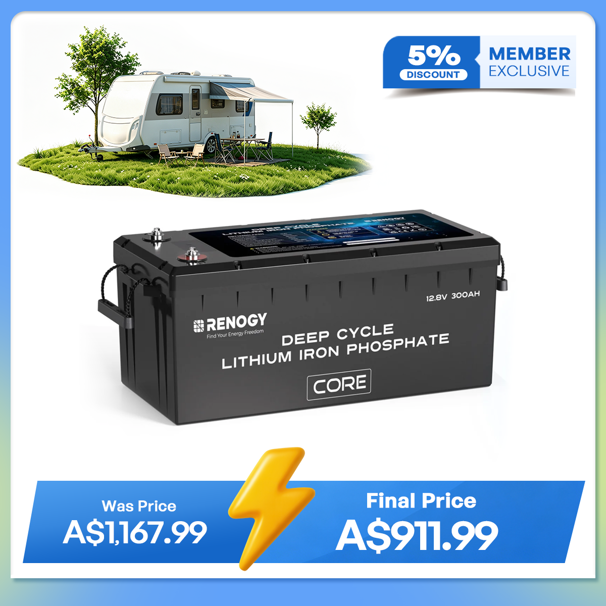 12V 300Ah Deep Cycle Lithium Iron Phosphate Battery w/Self-Heating | Core Series