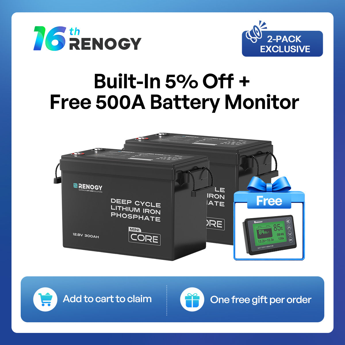 Renogy Core Mini 12.8V 300Ah Lithium Iron Phosphate Battery w/ Low-Temperature Protection
