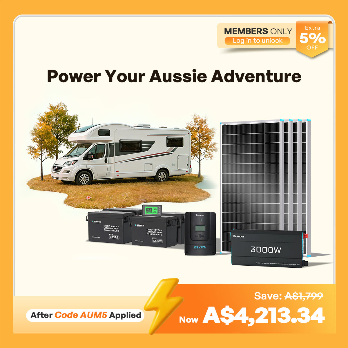Renogy 10.24kWh Off-Grid Power Kit | 3000W Inverter, 60A MPPT