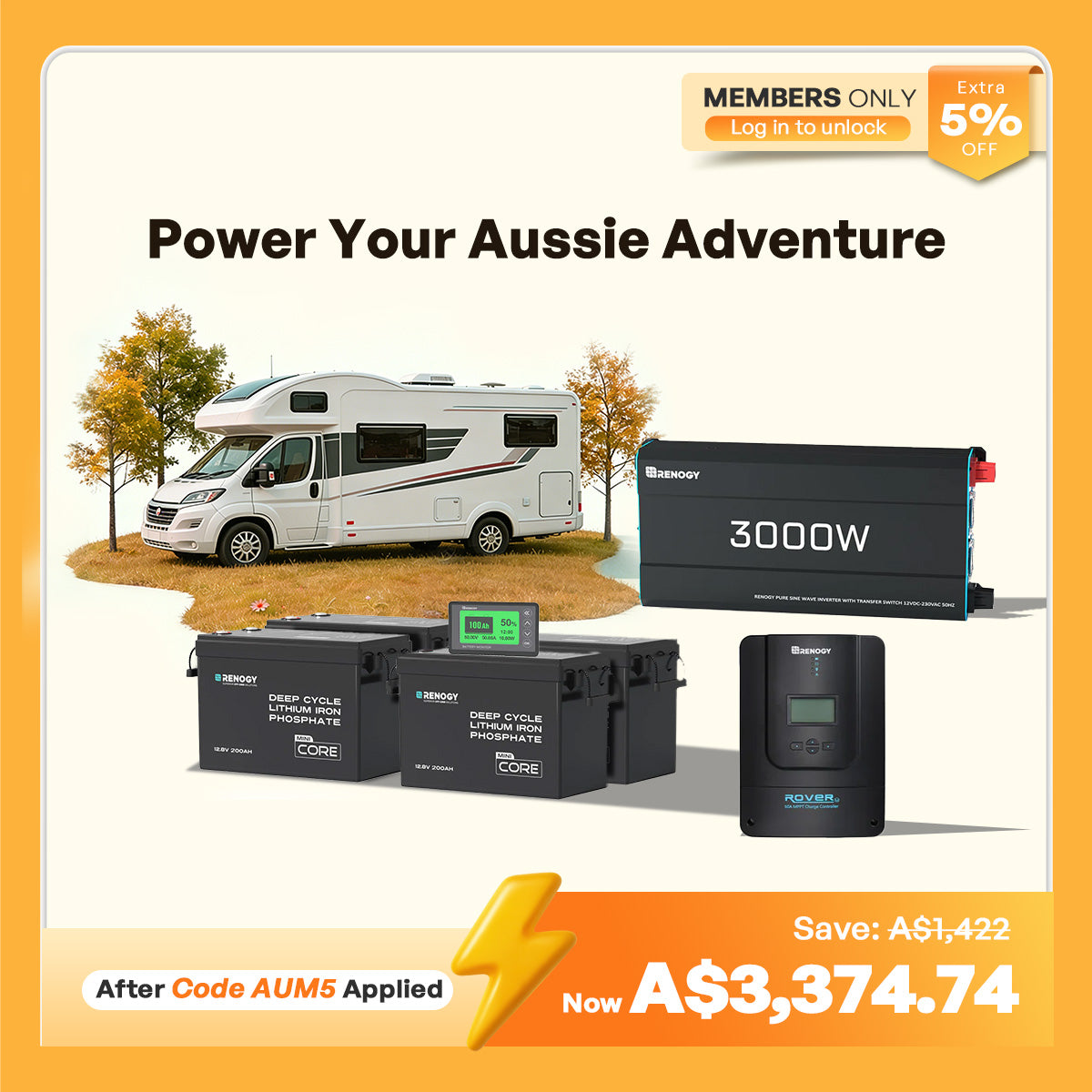 Renogy 10.24kWh Off-Grid Power Kit | 3000W Inverter, 60A MPPT