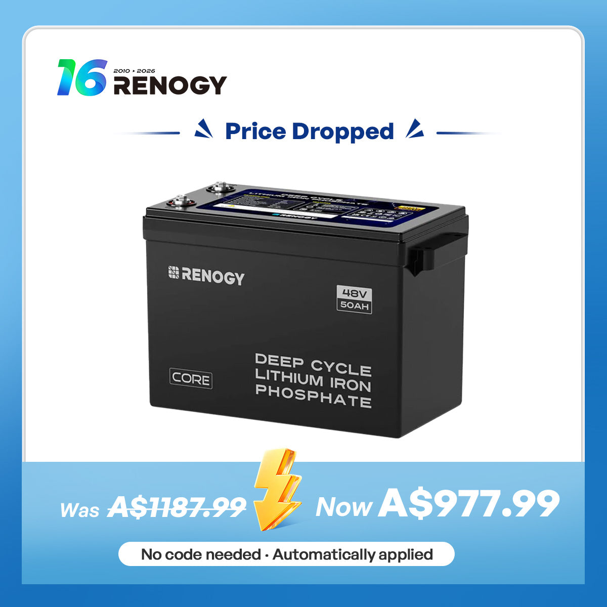 48V 50Ah Core Series Deep Cycle Lithium Iron Phosphate Battery