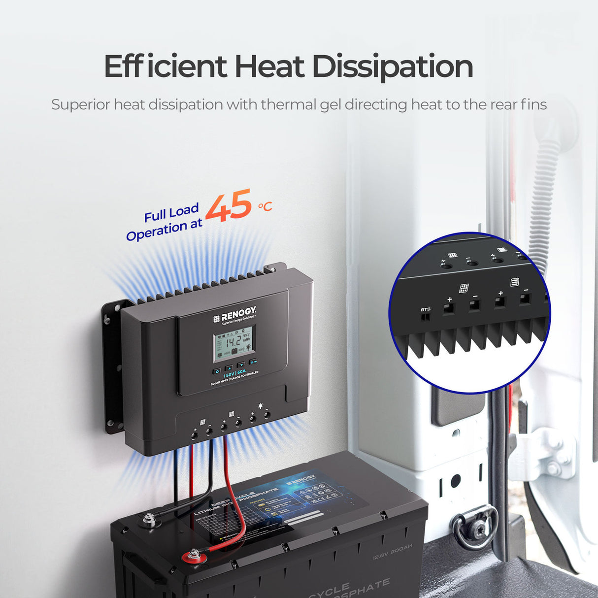 60 amp solar charge controller with efficient heat dissipation