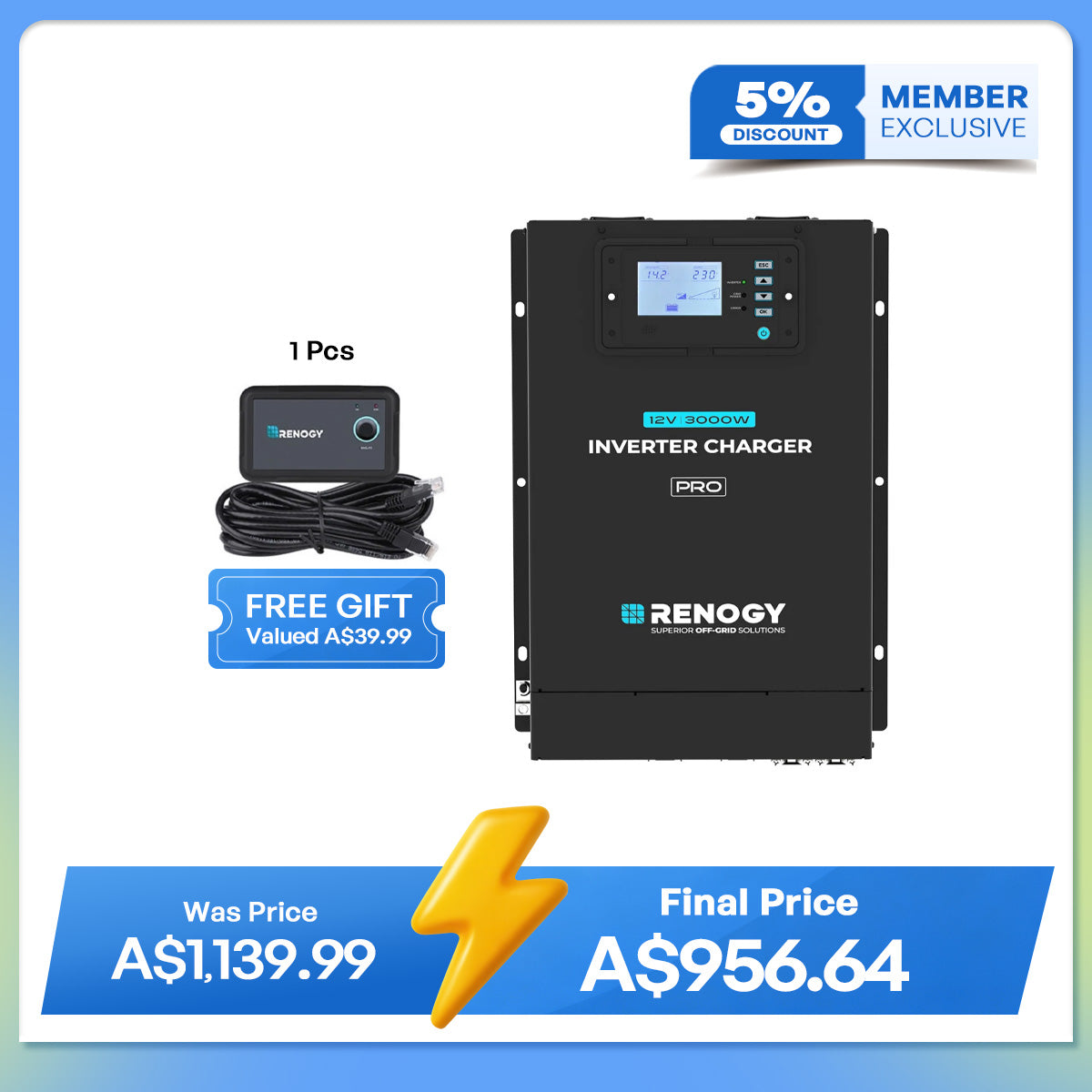 12V 3000W Pure Sine Wave HF Inverter Charger w/Built-in RCD | Pro Series