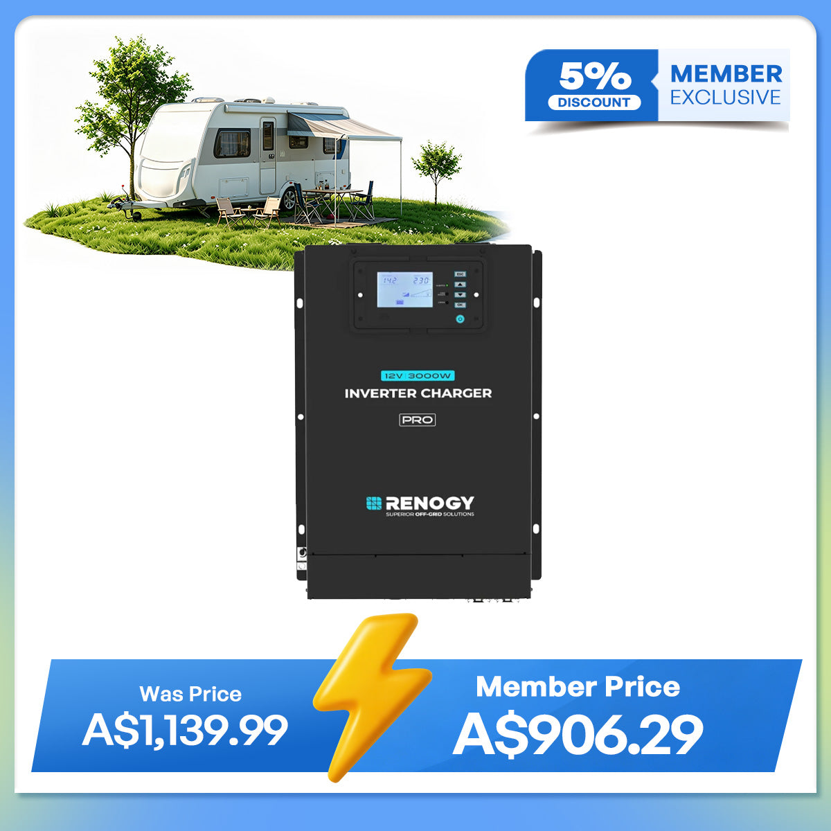 12V 3000W Pure Sine Wave HF Inverter Charger w/Built-in RCD | Pro Series