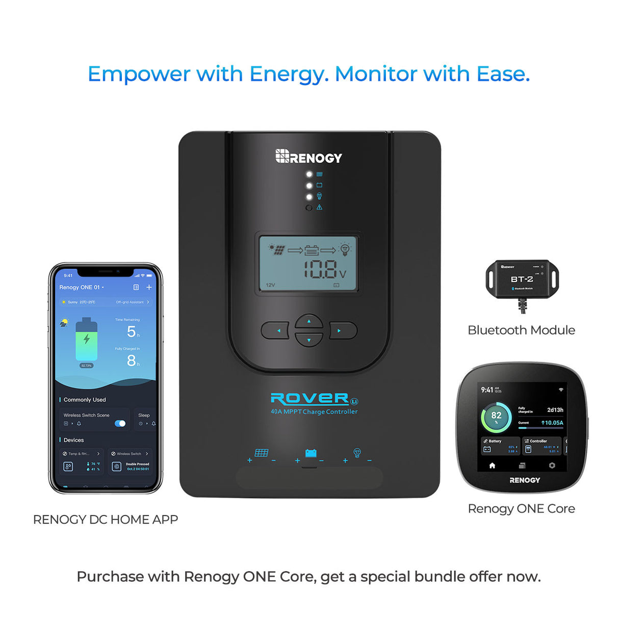 Rover Li 40 Amp MPPT Solar Charge Controller w/ Renogy ONE M1