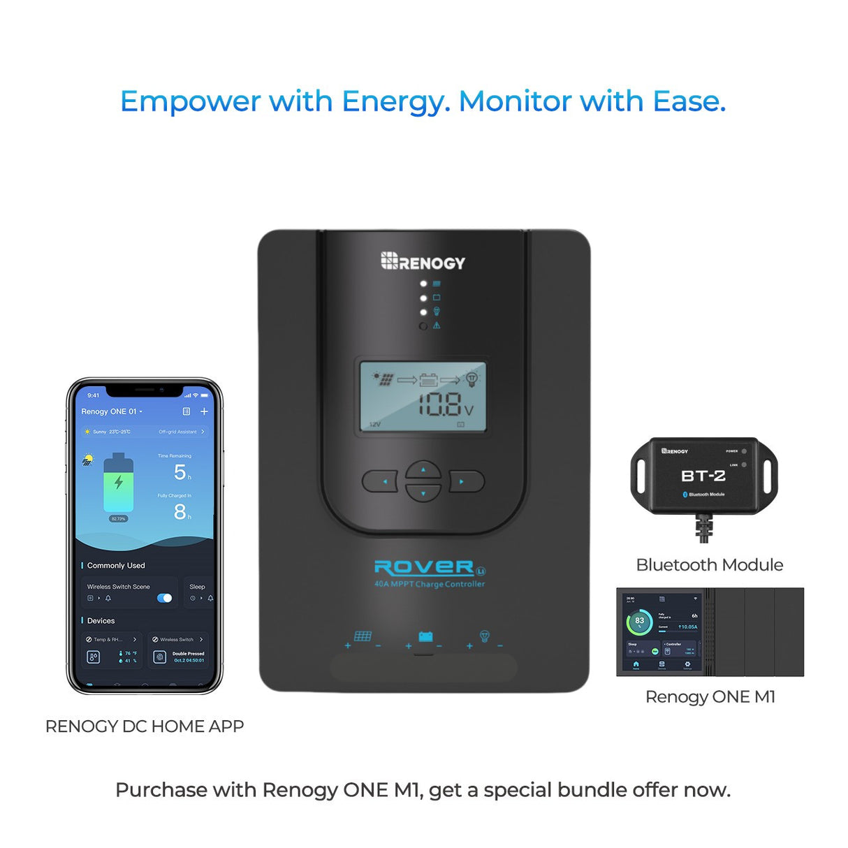 Rover Li 40 Amp MPPT Solar Charge Controller w/ Renogy ONE M1