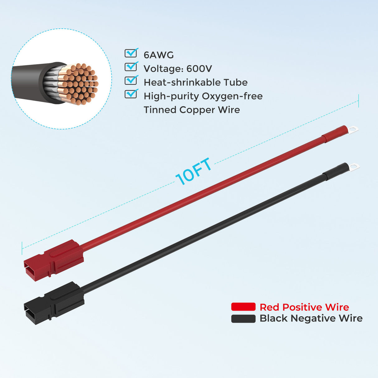 10FT 6AWG Anderson Adapter Cable (Anderson PP75-Ring Lug)