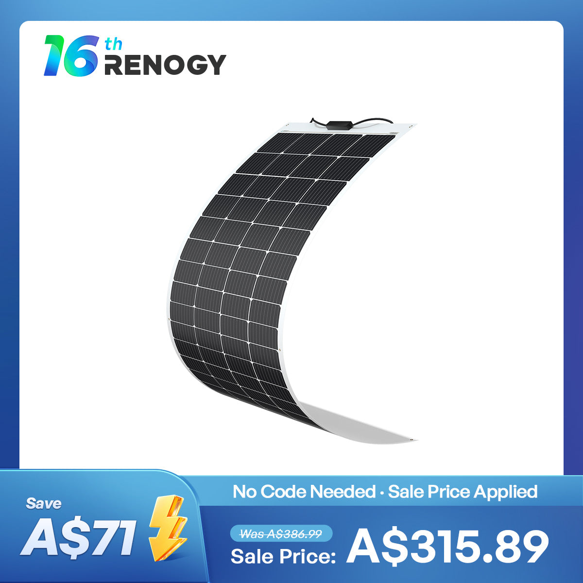 200 Watt 12 Volt Flexible and Lightweight Monocrystalline Solar Panel